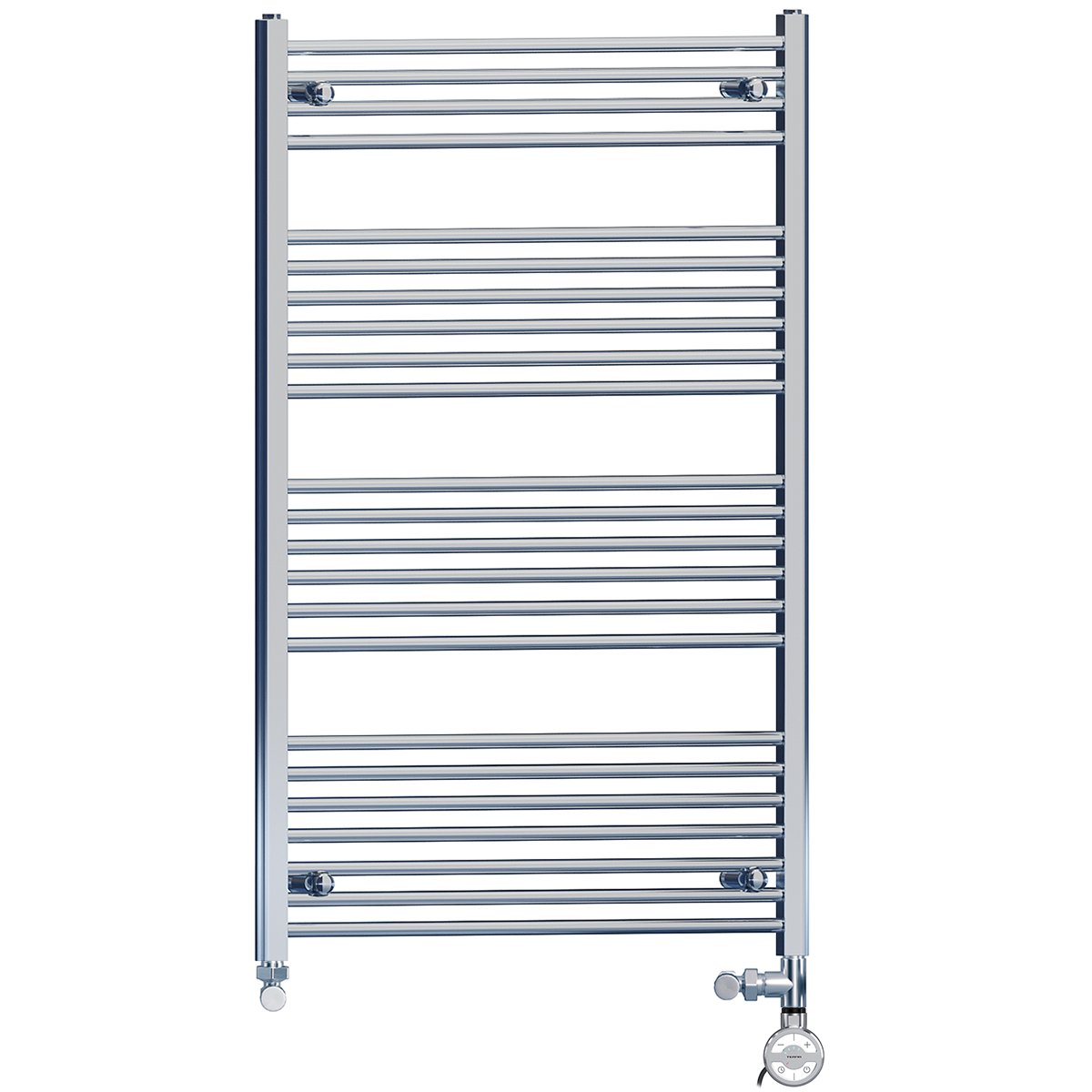  Dual Fuel 800 x 1200mm Straight Chrome  Heated Towel Rail Radiator- (incl. Valves + Electric Heating Kit)