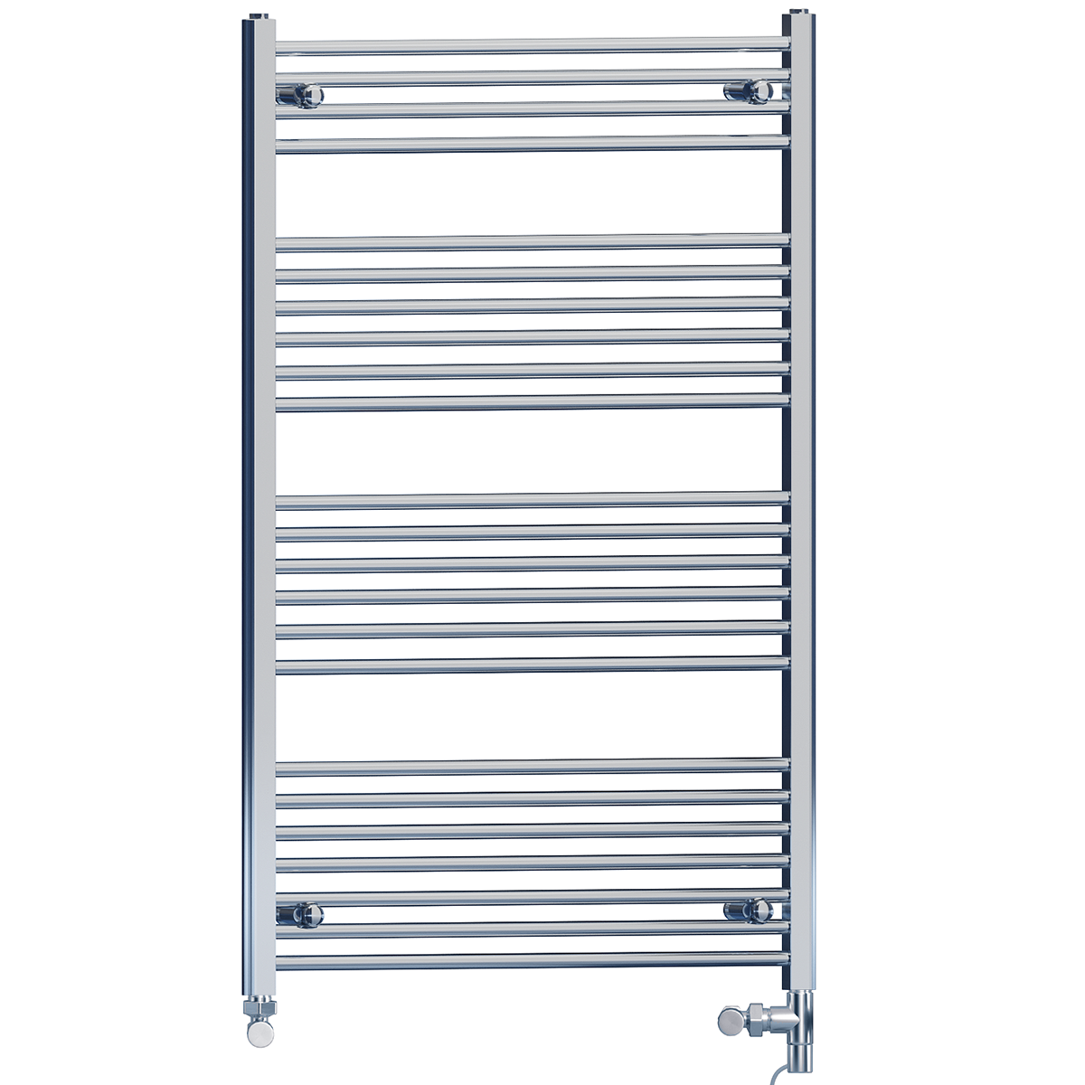  Dual Fuel 800 x 1200mm Straight Chrome  Heated Towel Rail Radiator- (incl. Valves + Electric Heating Kit)