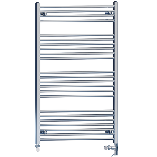 Dual Fuel 800 x 1200mm Straight Chrome  Heated Towel Rail Radiator- (incl. Valves + Electric Heating Kit) 