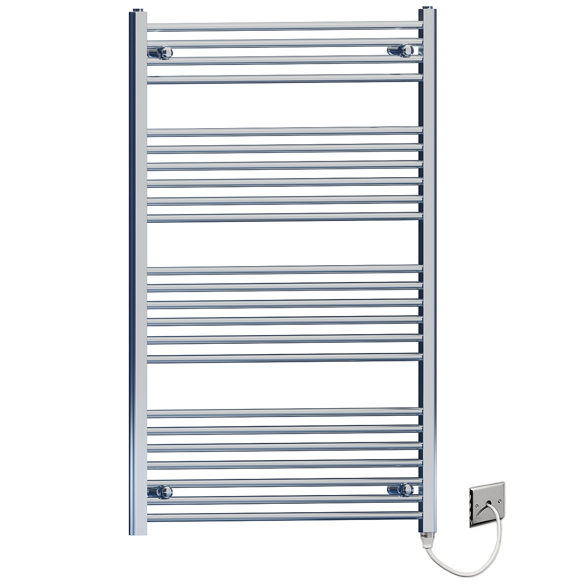  700mm Wide - 1200mm High Flat Chrome Electric Heated Towel Rail Radiator