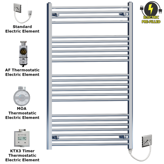 700mm Wide - 1200mm High Flat Chrome Electric Heated Towel Rail Radiator 