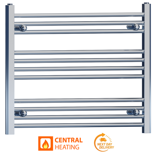 800mm Wide - 600mm High Flat Chrome Heated Towel Rail Radiator 