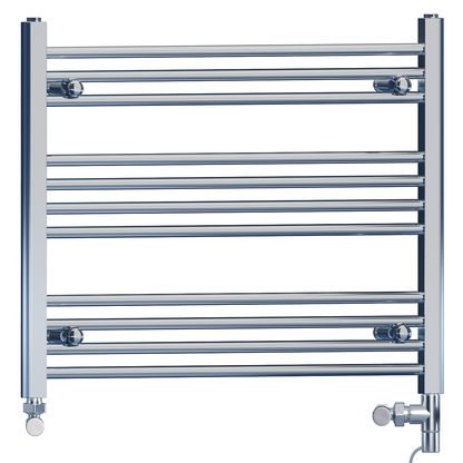  Dual Fuel 900 x 600mm Straight Chrome Heated Towel Rail Radiator- (incl. Valves + Electric Heating Kit) 