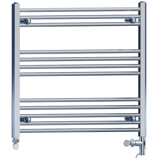 Dual Fuel 900 x 700mm Straight Chrome Heated Towel Rail Radiator- (incl. Valves + Electric Heating Kit) 