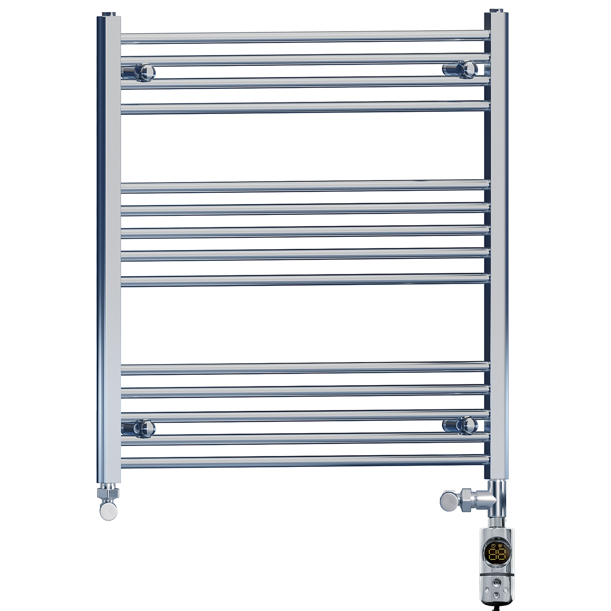  Dual Fuel 800 x 800mm Straight Chrome  Heated Towel Rail Radiator- (incl. Valves + Electric Heating Kit)