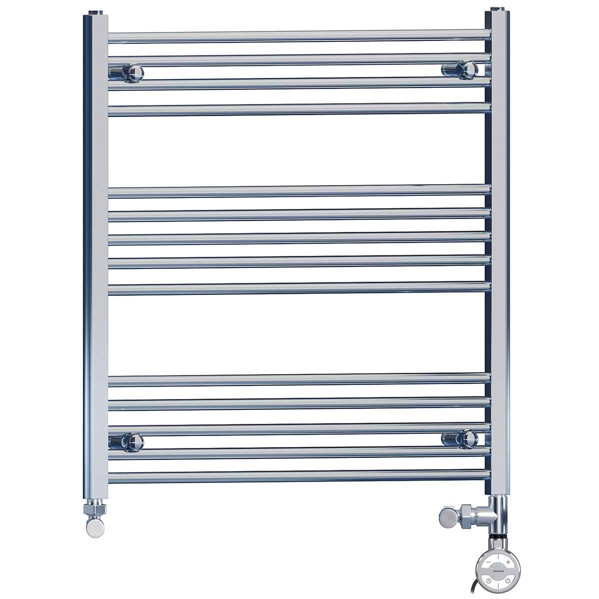  Dual Fuel 800 x 800mm Straight Chrome  Heated Towel Rail Radiator- (incl. Valves + Electric Heating Kit)
