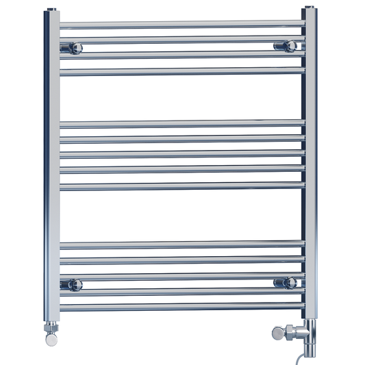 Radiateur sèche-serviettes droit chromé bi-énergie 900 x 800 mm (robinets et kit de chauffage électrique inclus) 