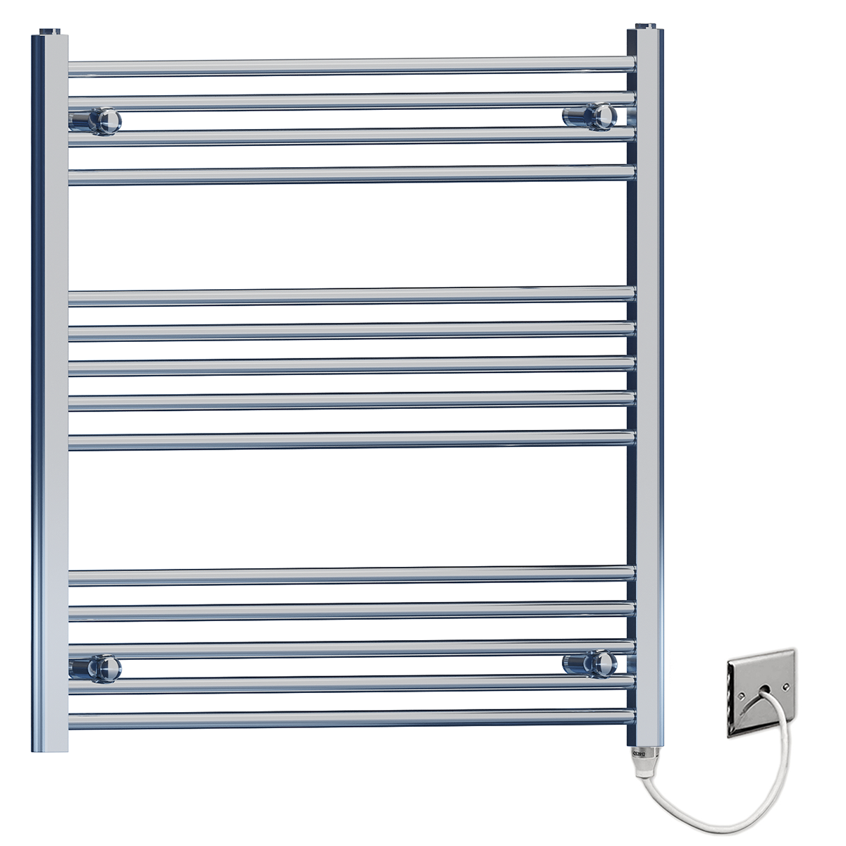  Radiateur sèche-serviettes électrique plat chromé de 700 mm de large et 800 mm de haut