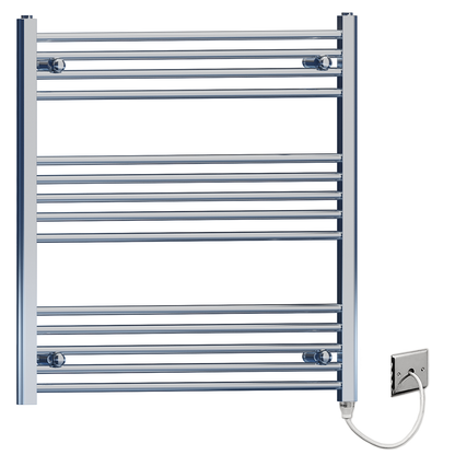  800 mm breit – 800 mm hoch, flacher, elektrischer Handtuchheizkörper aus Chrom 