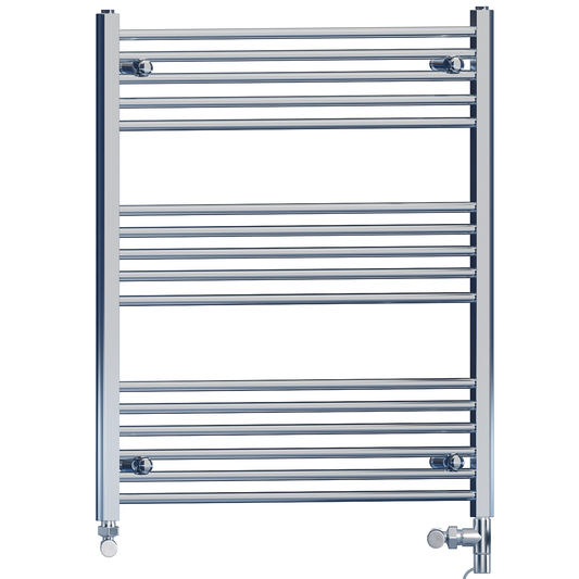 Dual Fuel 800 x 900mm Straight Chrome  Heated Towel Rail Radiator- (incl. Valves + Electric Heating Kit) 