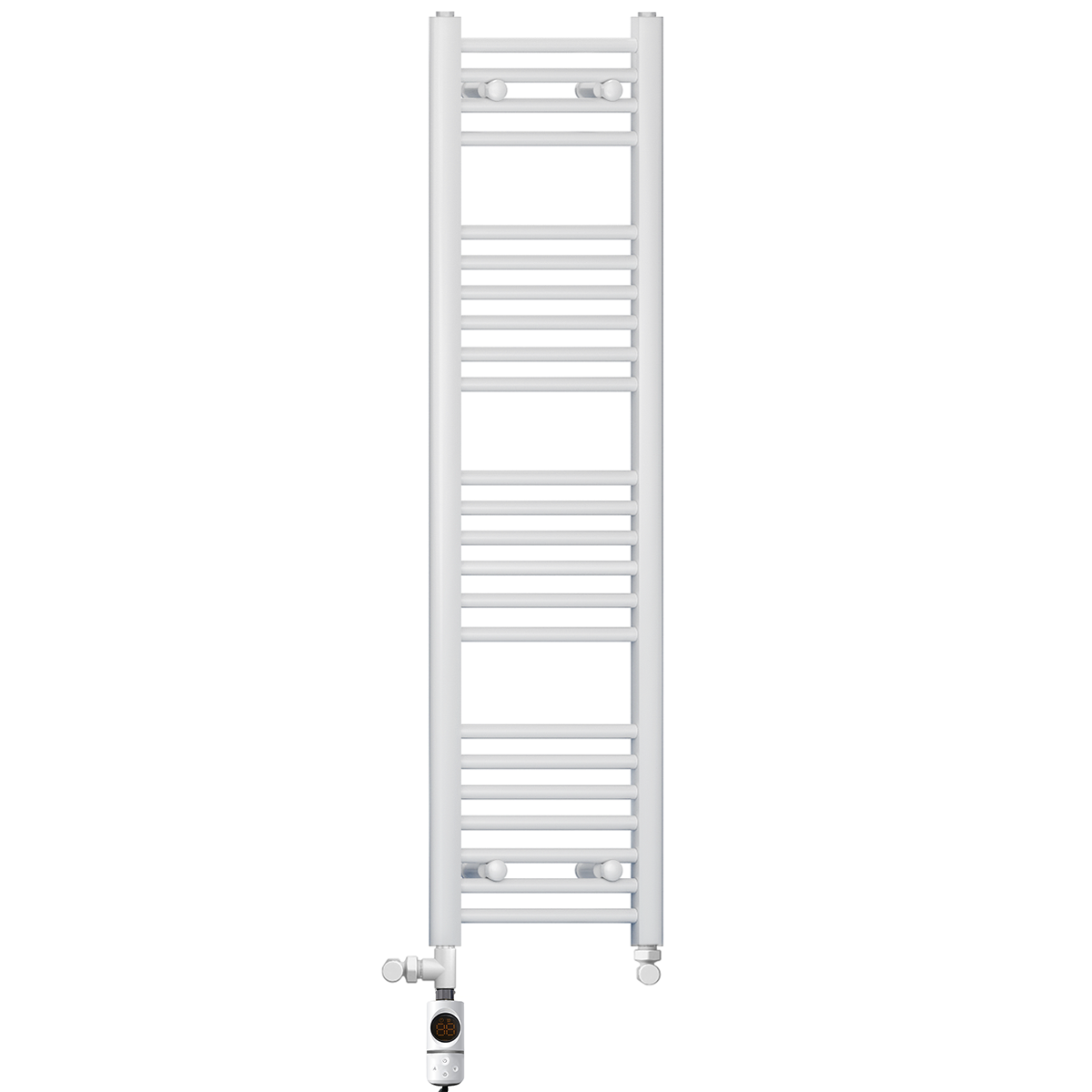  Dual Fuel 300 x 1200mm Straight White Heated Towel Rail - (incl. Valves + Electric Heating Kit)