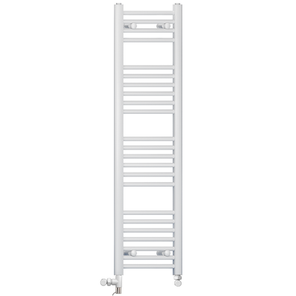  Dual Fuel 300 x 1200mm Straight White Heated Towel Rail - (incl. Valves + Electric Heating Kit) 