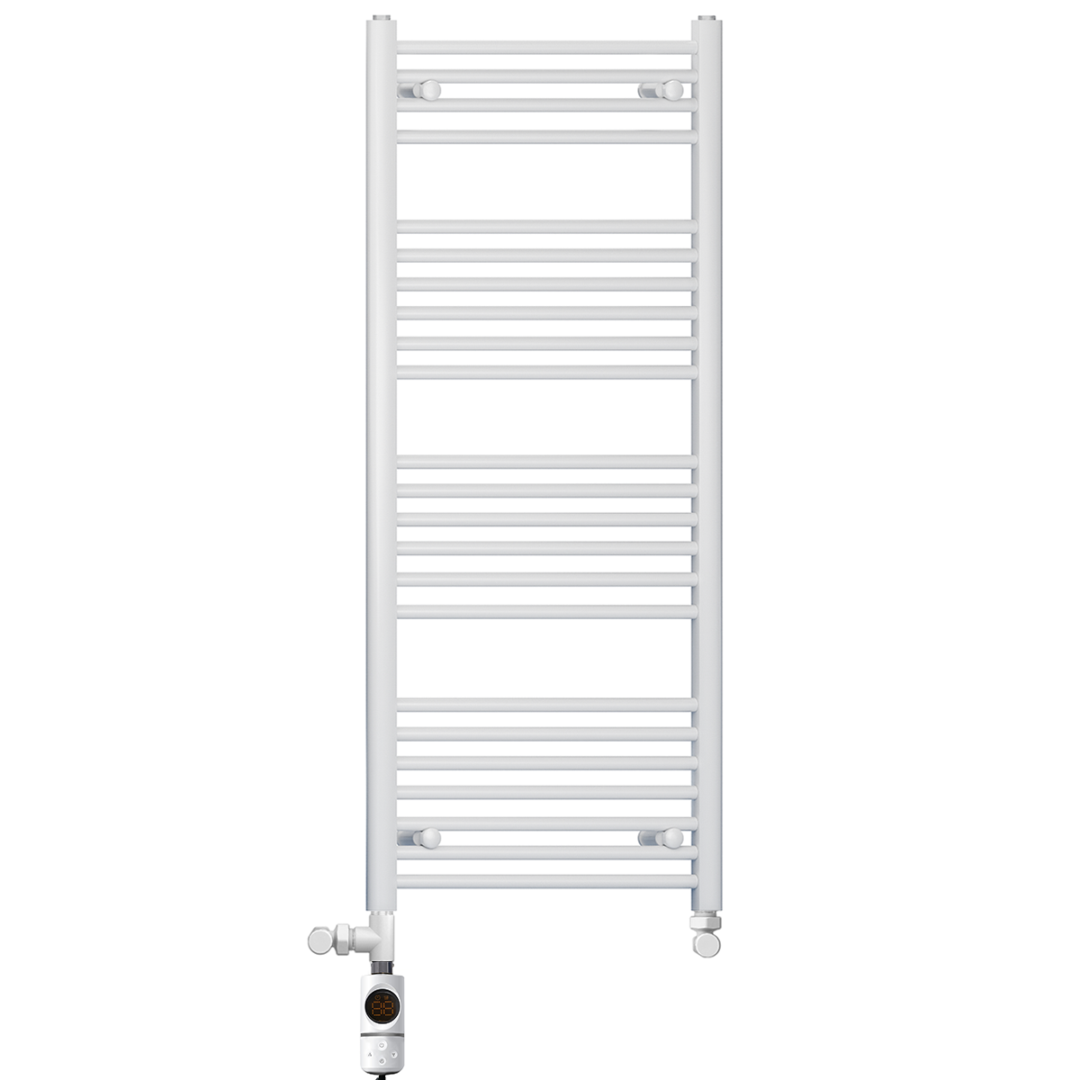  Dual Fuel 400 x 1200mm Straight White Heated Towel Rail - (incl. Valves + Electric Heating Kit)