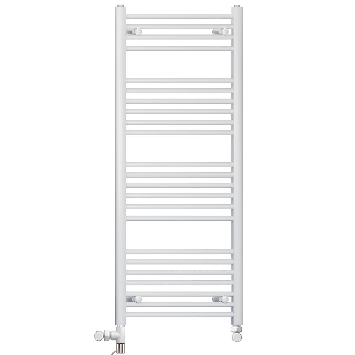  Dual Fuel 400 x 1200mm Straight White Heated Towel Rail - (incl. Valves + Electric Heating Kit)