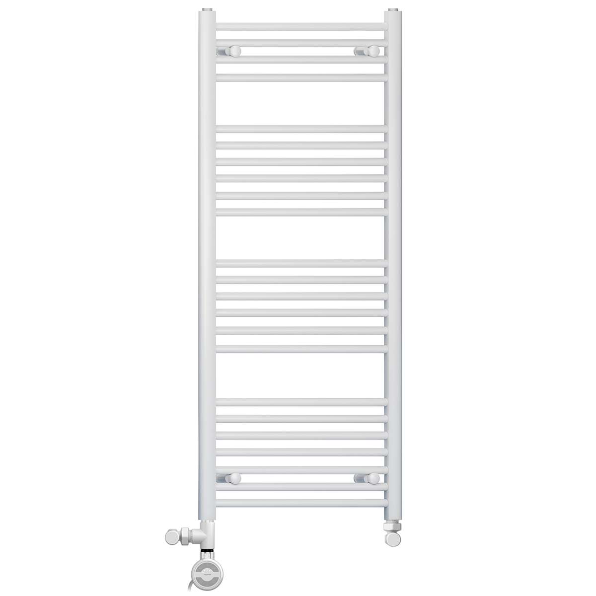 Dual Fuel 400 x 1200mm Straight White Heated Towel Rail - (incl. Valves + Electric Heating Kit)