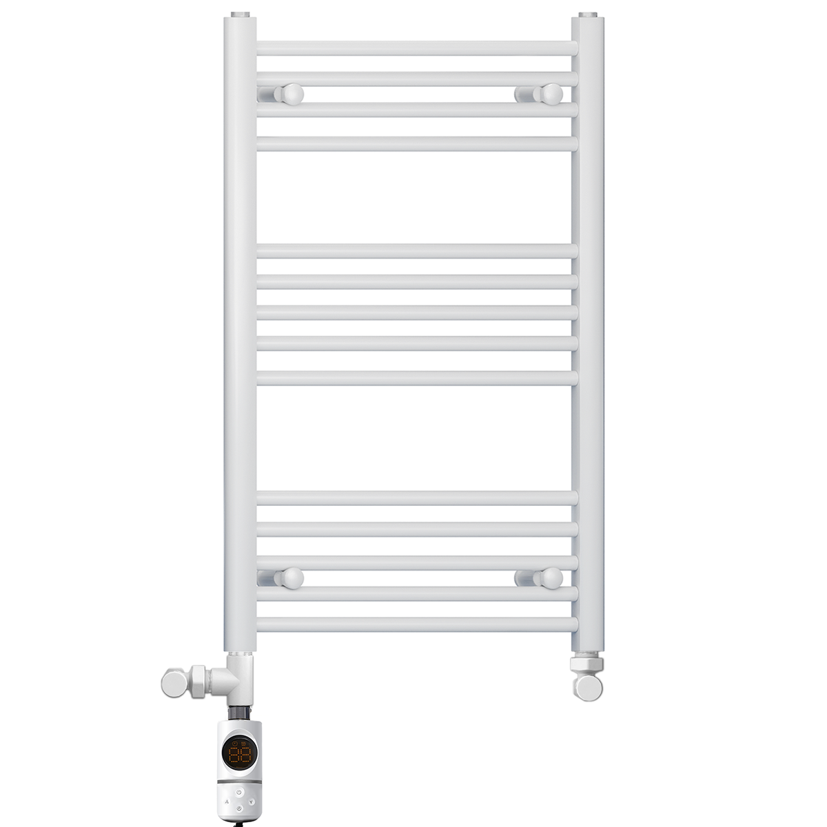  Dual Fuel 500 x 800mm Straight White Heated Towel Rail - (incl. Valves + Electric Heating Kit)