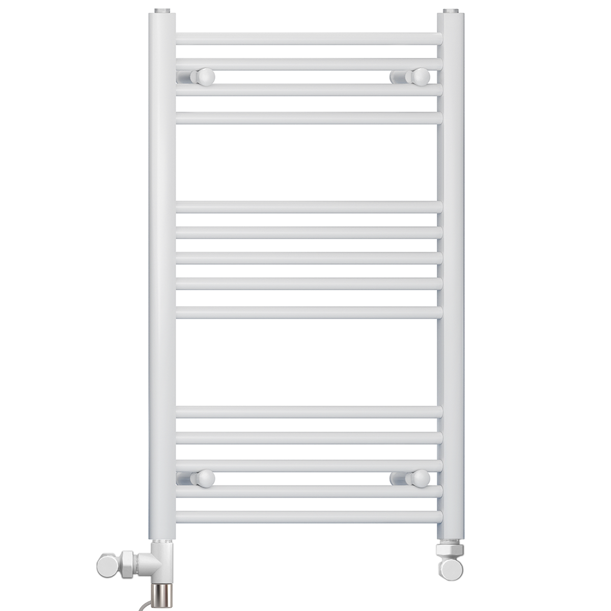  Dual Fuel 500 x 800mm Straight White Heated Towel Rail - (incl. Valves + Electric Heating Kit)