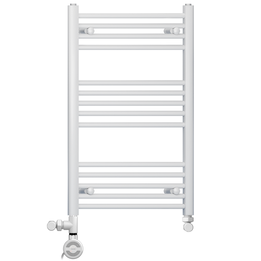 Sèche-serviettes droit blanc bi-énergie 500 x 800 mm (avec vannes et kit de chauffage électrique) 