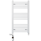 Dual Fuel 400 x 900mm Straight White Heated Towel Rail - (incl. Valves + Electric Heating Kit) 
