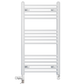 Dual Fuel 400 x 900mm Straight White Heated Towel Rail - (incl. Valves + Electric Heating Kit) 