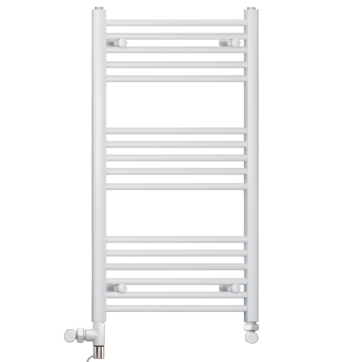  Dual Fuel 400 x 900mm Straight White Heated Towel Rail - (incl. Valves + Electric Heating Kit)