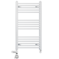 Dual Fuel 400 x 900mm Straight White Heated Towel Rail - (incl. Valves + Electric Heating Kit) 