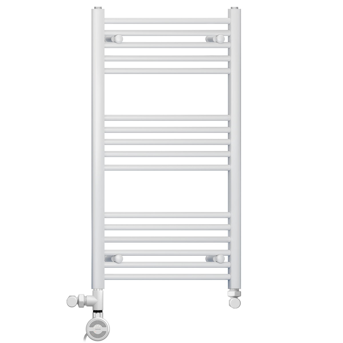  Dual Fuel 400 x 900mm Straight White Heated Towel Rail - (incl. Valves + Electric Heating Kit)