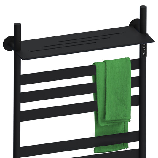 500 x 600mm Black Electric Dry Heating Towel Rail Radiator With a Top Shelf GD Model 