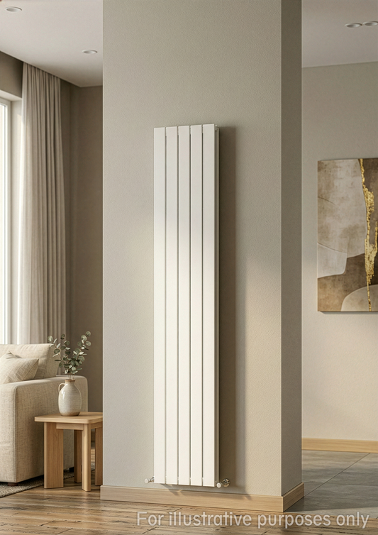 Vertical Aluminium Radiator 1800 x 407mm – White Double Panel – Model Lena 