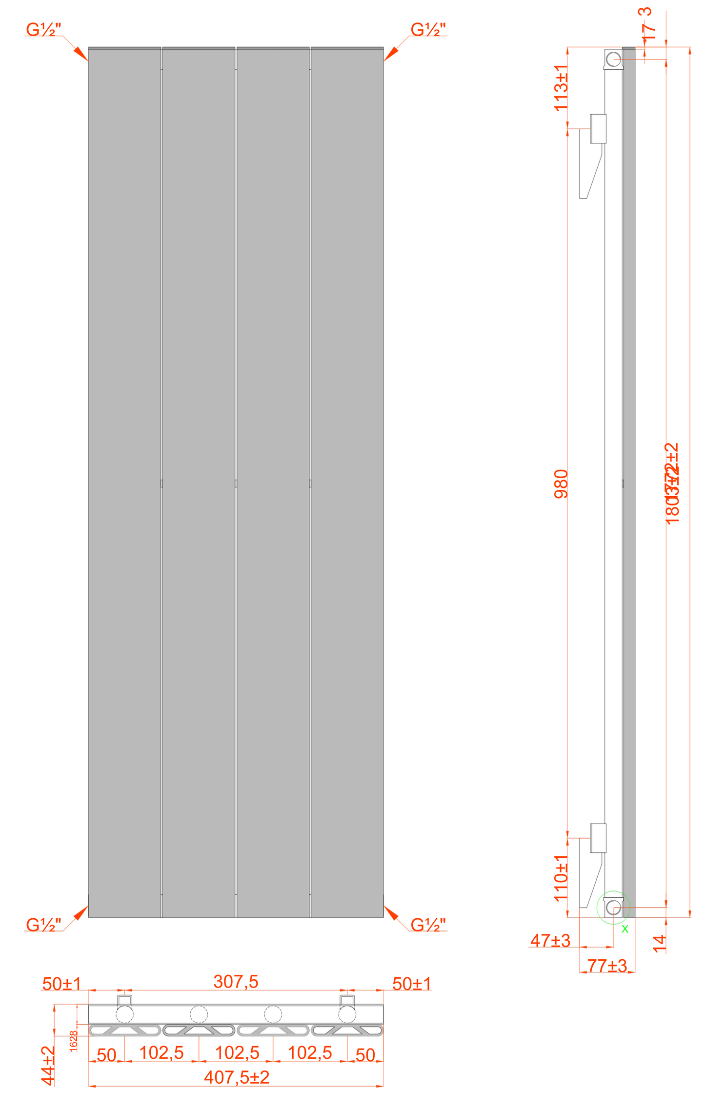  Vertical Aluminium Radiator 1800 x 407mm – White Single Panel – Model Lena