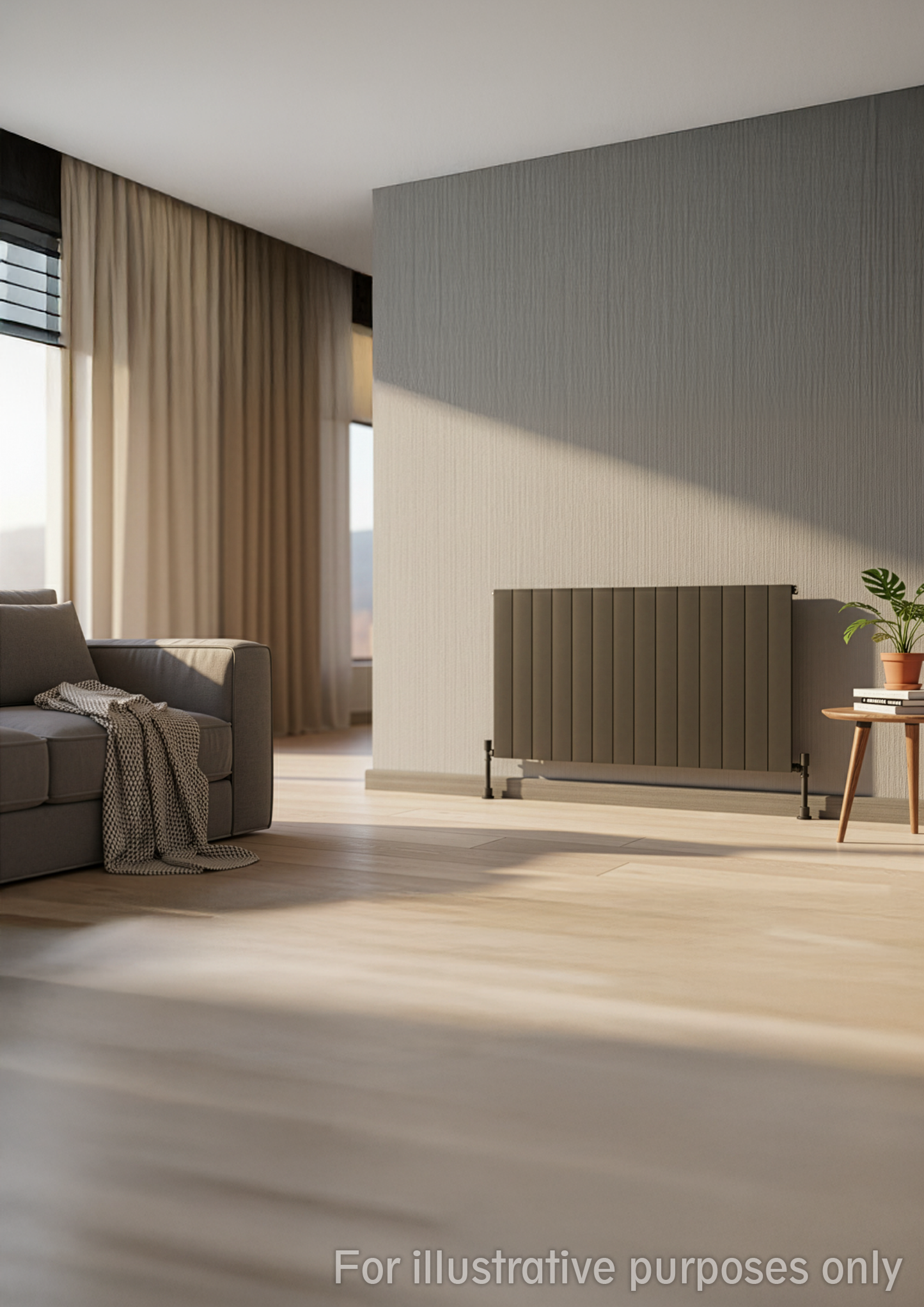  Horizontal Aluminium Radiator 600 x 1022mm – Anthracite Grey Single Panel – Model Lena