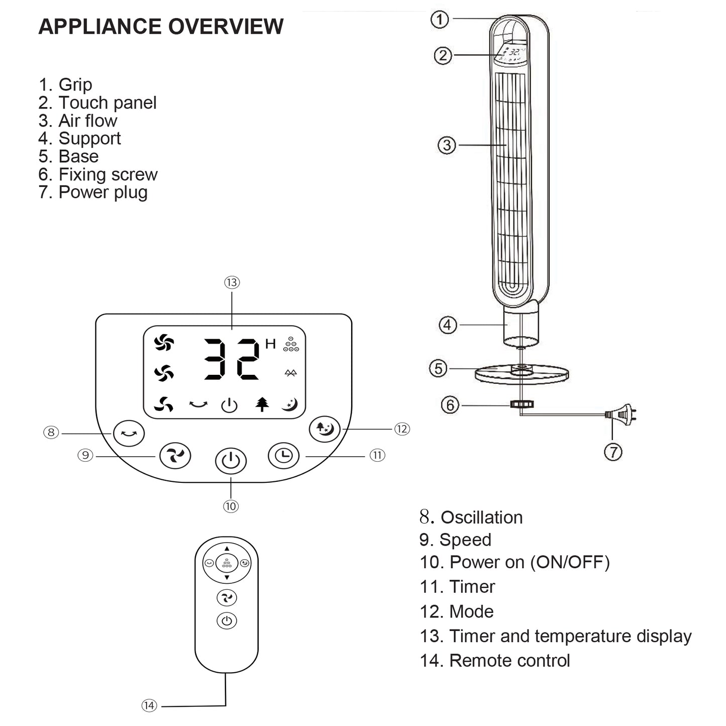  100cm Tower Fan Remote Control WIFI Electric Air Cooler Standing Oscillating