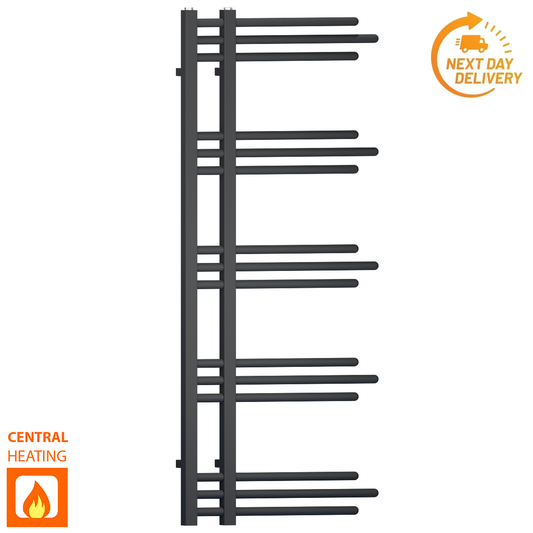 500mm Wide - 1200mm High Sydney Black Designer Heated Towel Rail Radiator 