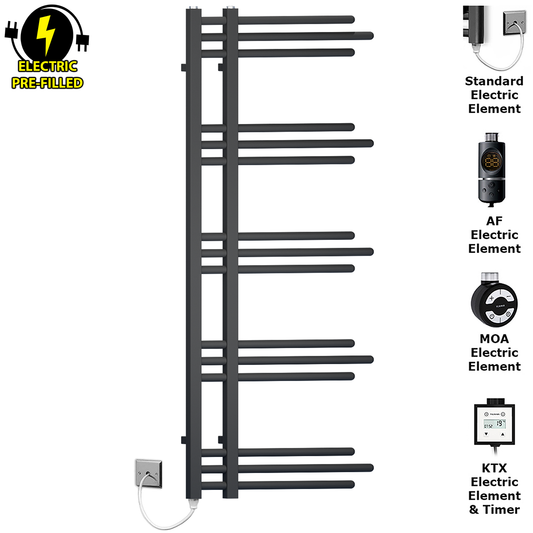 500mm Wide – 1200mm High Sydney Black Electric Designer Heated Towel Rail Radiator 