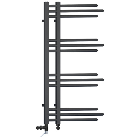 Dual Fuel 500 x 900mm Straight Matt Black Designer Heated Towel Rail Radiator- (incl. Valves + Electric Heating Kit) 