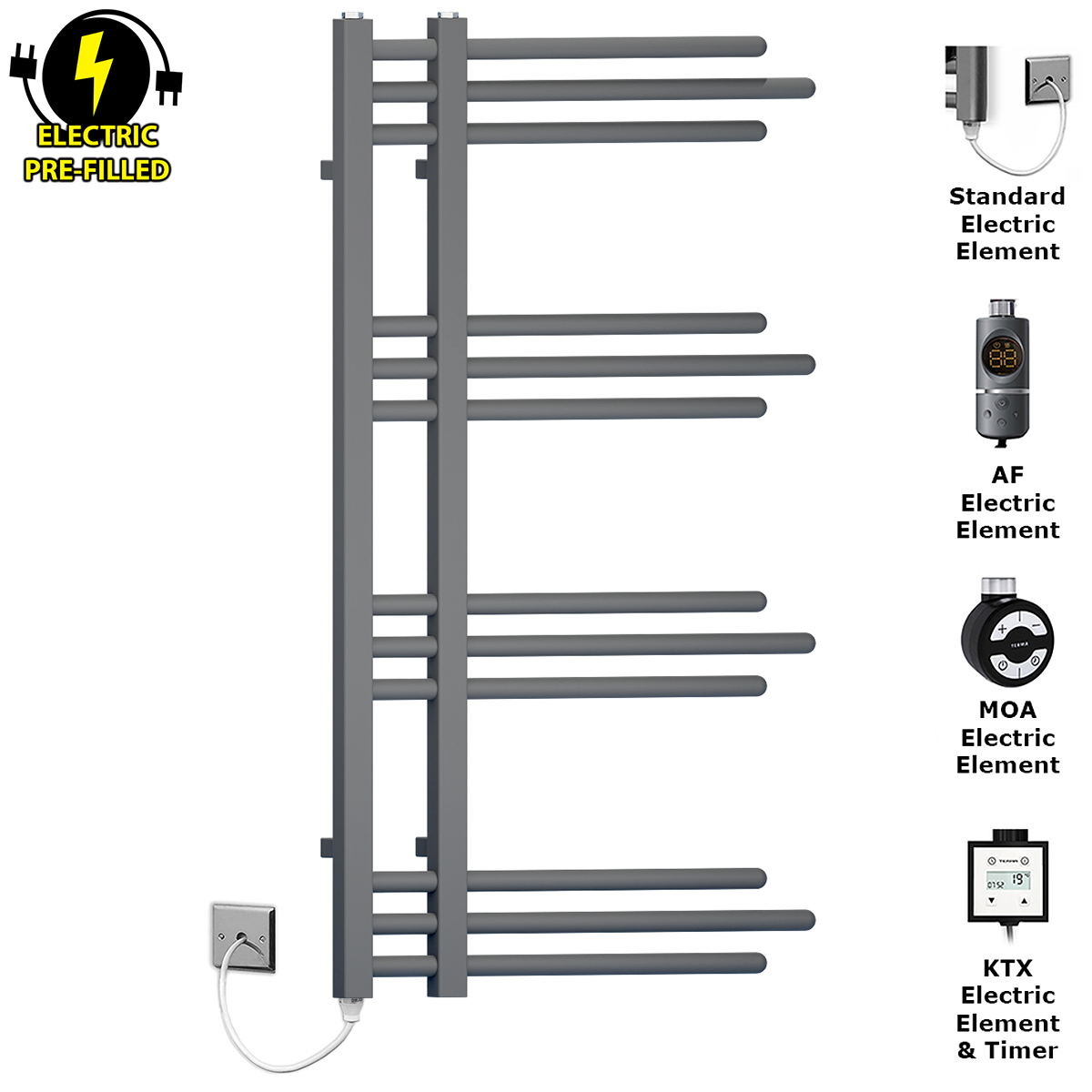  500mm Wide – 900mm High Sydney Anthracite Electric Grey Designer Heated Towel Rail Radiator
