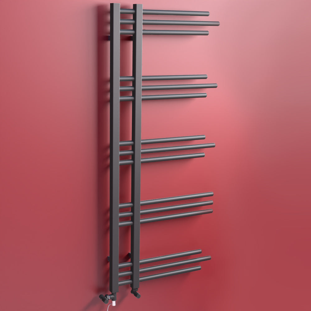 Dual Fuel 500 x 1200mm Straight Anthracite Grey Designer Heated Towel Rail Radiator- (incl. Valves + Electric Heating Kit)