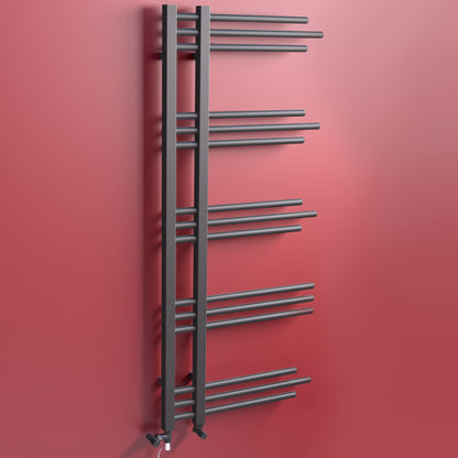 Dual Fuel 500 x 1200mm Straight Anthracite Grey Designer Heated Towel Rail Radiator- (incl. Valves + Electric Heating Kit)