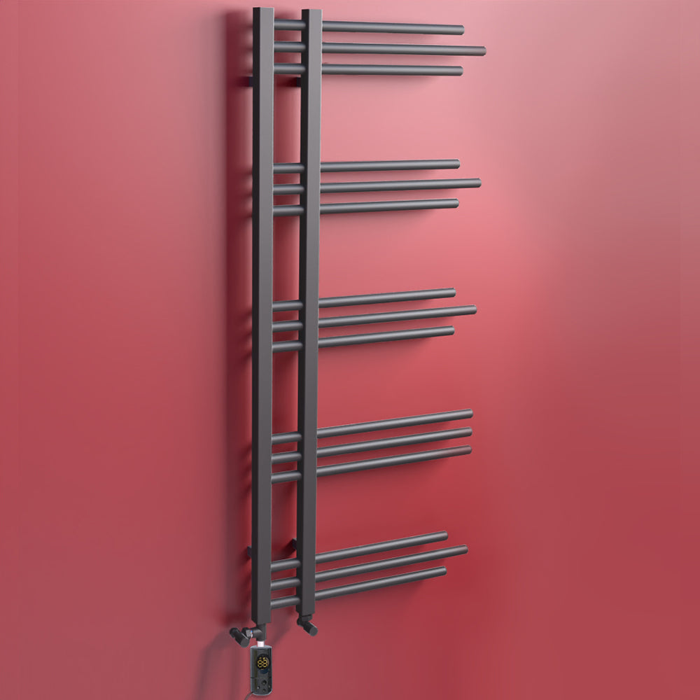 Dual Fuel 500 x 1200mm Straight Anthracite Grey Designer Heated Towel Rail Radiator- (incl. Valves + Electric Heating Kit)