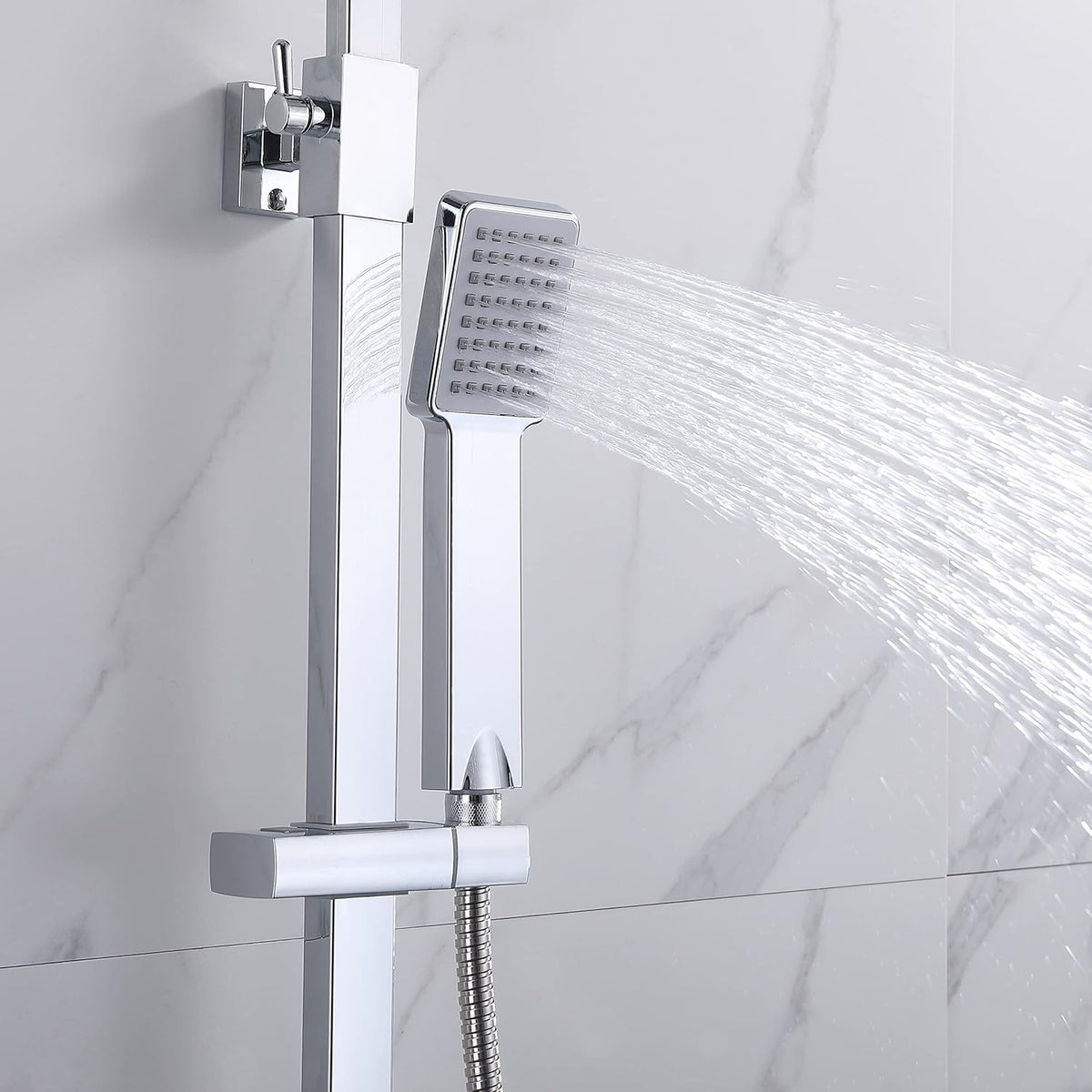  Thermostat Shower System With Square Mixer Set and Rainfall Shower Head
