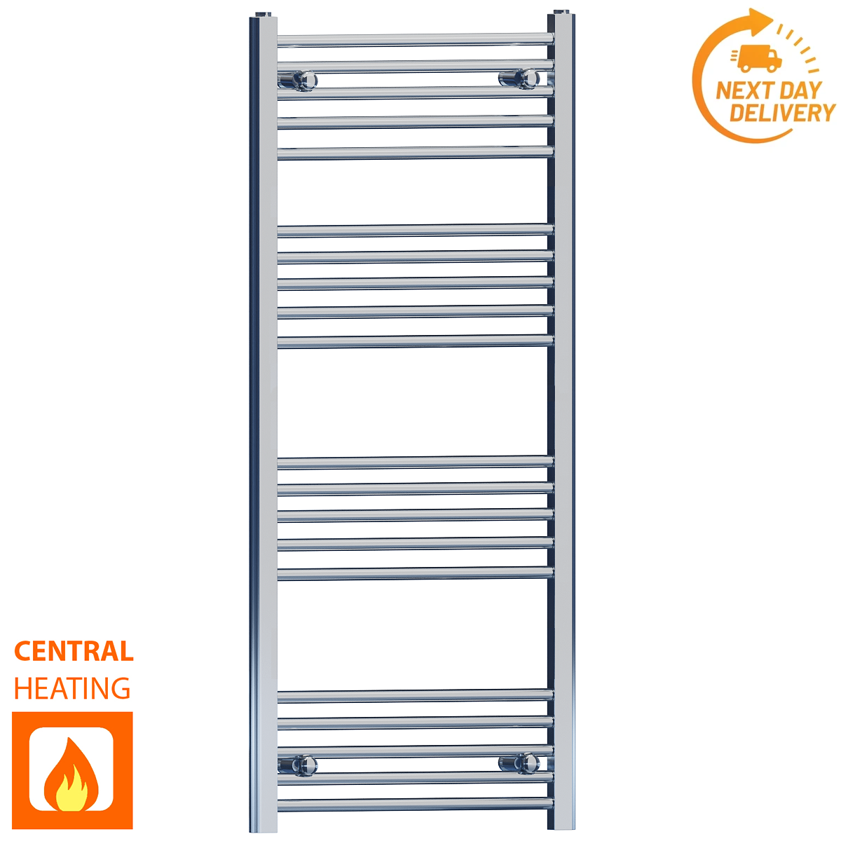  550mm Wide - 1200mm High Flat Chrome Heated Towel Rail Radiator Stock Clearance