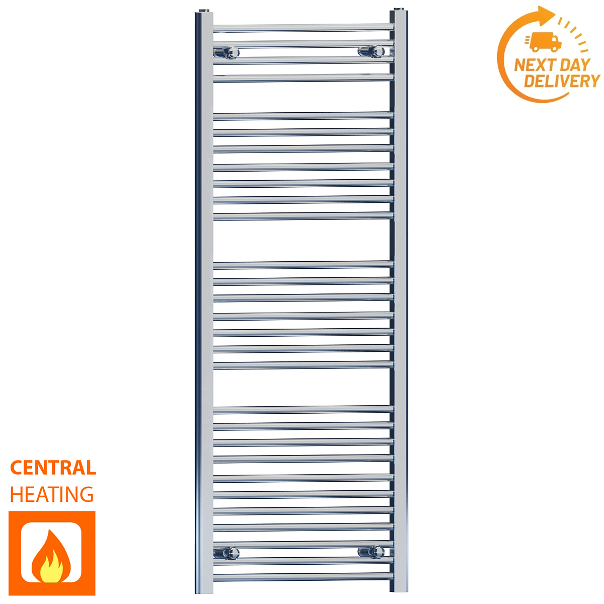  600mm Wide - 1500mm High Flat Chrome Heated Towel Rail Radiator Stock Clearance