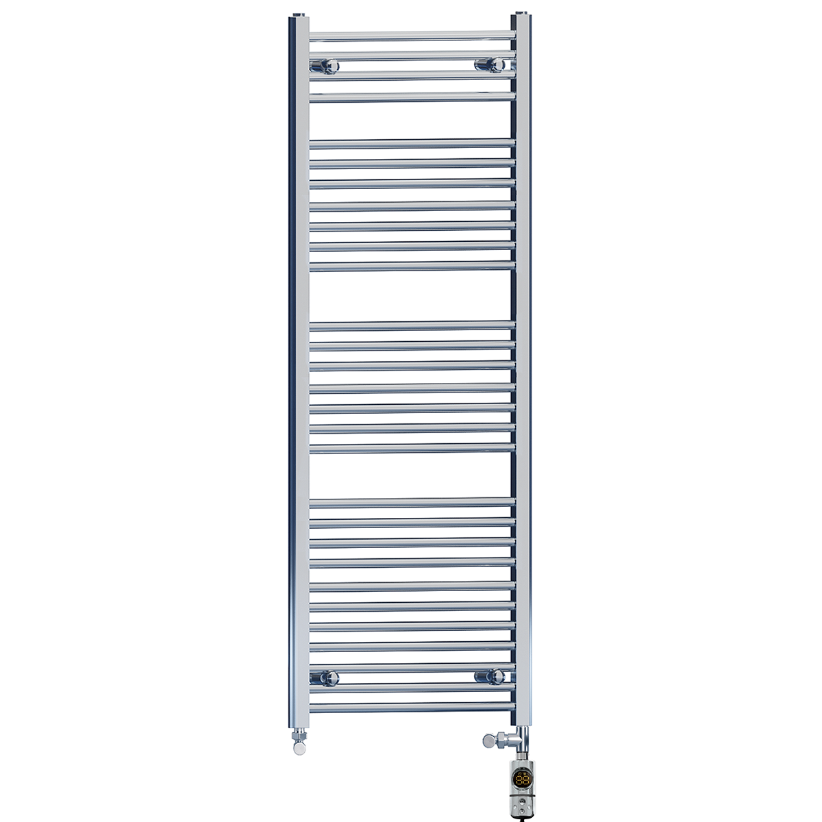  Dual Fuel 500 x 1500mm High Flat Chrome Heated Towel Rail Radiator Stock Clearance - (incl. Valves + Electric Heating Kit)
