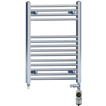  Dual Fuel 500 x 750mm High Flat Chrome Heated Towel Rail Radiator Stock Clearance - (incl. Valves + Electric Heating Kit) 