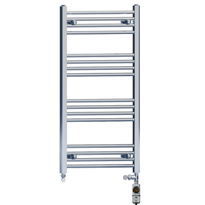  Dual Fuel 550 x 1000mm High Flat Chrome Heated Towel Rail Radiator Stock Clearance - (incl. Valves + Electric Heating Kit) 