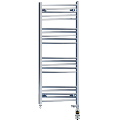  Dual Fuel 550 x 1200mm High Flat Chrome Heated Towel Rail Radiator Stock Clearance - (incl. Valves + Electric Heating Kit) 