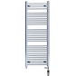 Dual Fuel 600 x 1500mm High Flat Chrome Heated Towel Rail Radiator Stock Clearance - (incl. Valves + Electric Heating Kit) 
