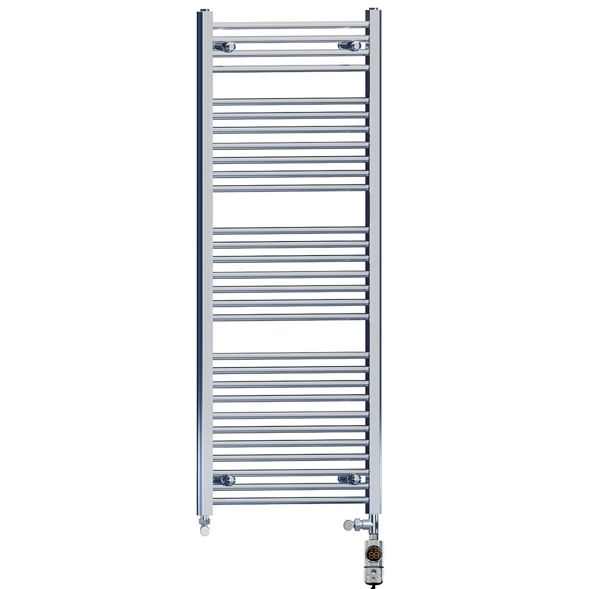  Dual Fuel 600 x 1500mm High Flat Chrome Heated Towel Rail Radiator Stock Clearance - (incl. Valves + Electric Heating Kit)