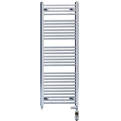  Dual Fuel 600 x 1500mm High Flat Chrome Heated Towel Rail Radiator Stock Clearance - (incl. Valves + Electric Heating Kit) 