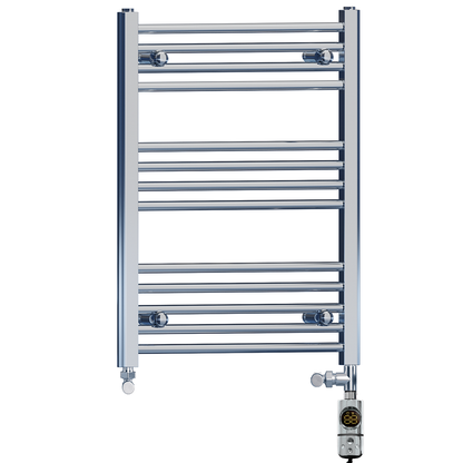  Dual Fuel 600 x 700mm High Flat Chrome Heated Towel Rail Radiator Stock Clearance - (incl. Valves + Electric Heating Kit) 